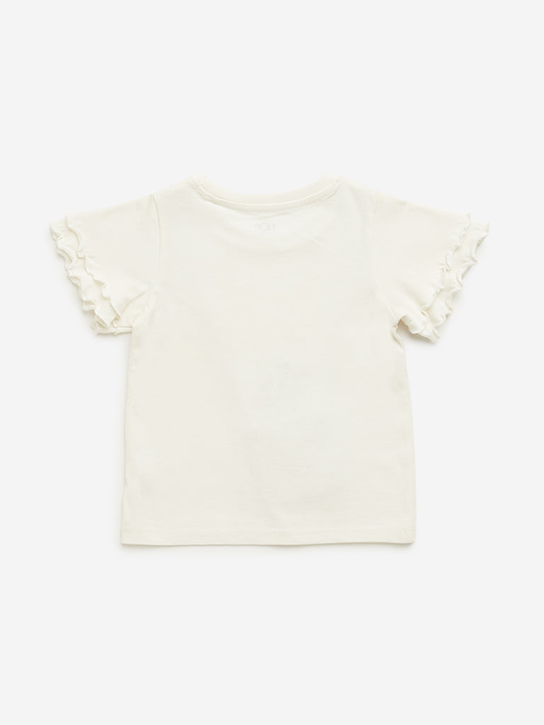 Westside HOP Kids Off-White Crochet Detailed Cotton Top for Casual Wear Back View