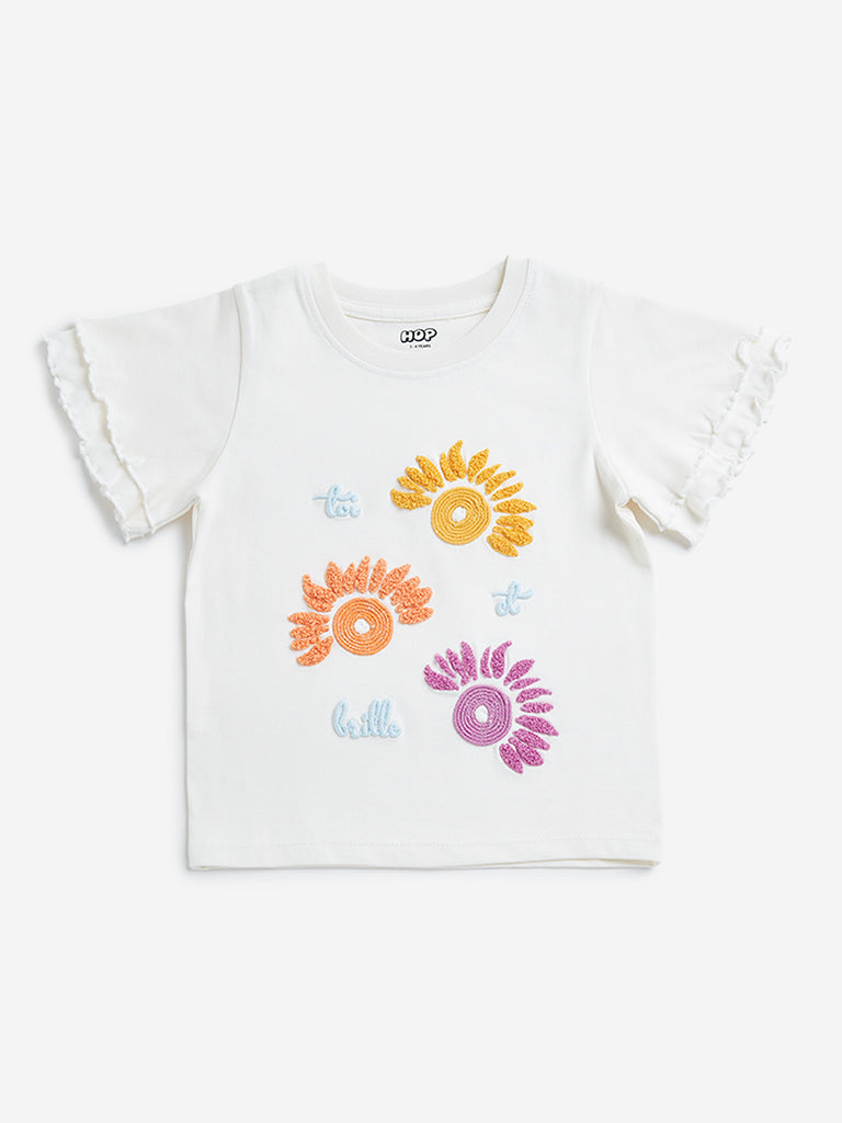 Westside HOP Kids White Text Design Cotton T-Shirt for Casual Wear Front View