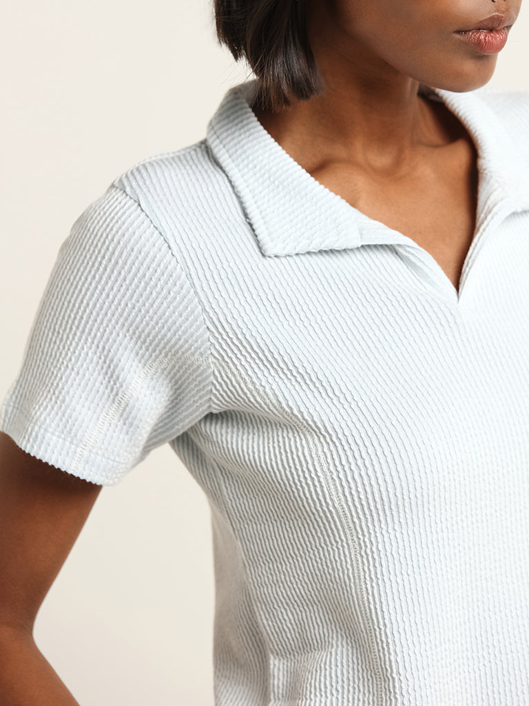 Westside Studiofit Women's Blue Textured T-Shirt for Sports Wear Zoomed View