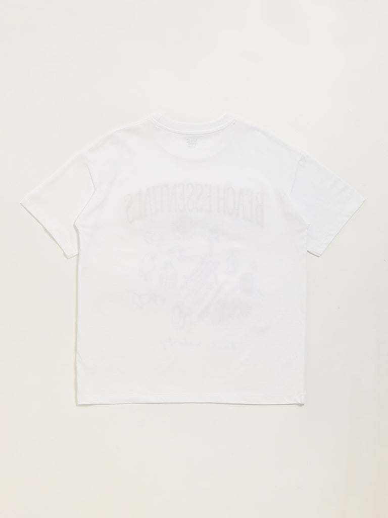 Westside Y&F Girl's White Graphic Printed Cotton T-Shirt for Casual Wear Back View