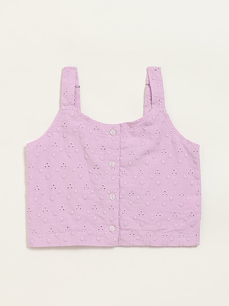 Westside Utsa Kids Light Purple Cotton Schiffli Top - (8 -14yrs) for Ethnic Wear Front View