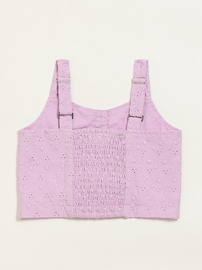 Westside Utsa Kids Light Purple Cotton Schiffli Top - (8 -14yrs) for Ethnic Wear Back View