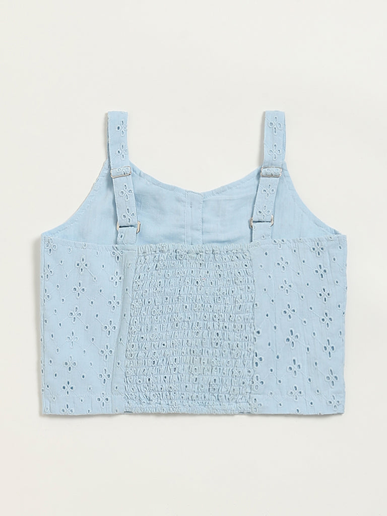 Westside Utsa Kids Blue Schiffli Design Cotton Top - (8 -14yrs) for Ethnic Wear Back View
