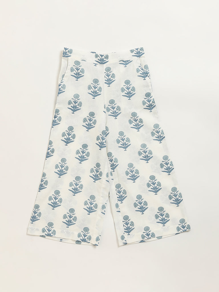 Westside Utsa Kids Blue Floral Printed Cotton-Blend Palazzos - (2 -8yrs) for Ethnic Wear Front View
