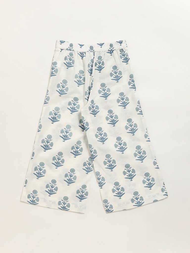 Westside Utsa Kids Blue Floral Printed Cotton-Blend Palazzos - (2 -8yrs) for Ethnic Wear Back View