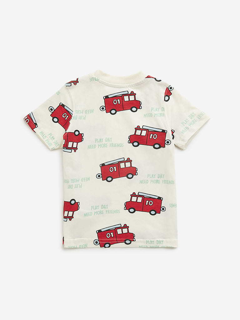 Westside HOP Kids Off-White Bus Printed Cotton T-Shirt for Casual Wear Back View