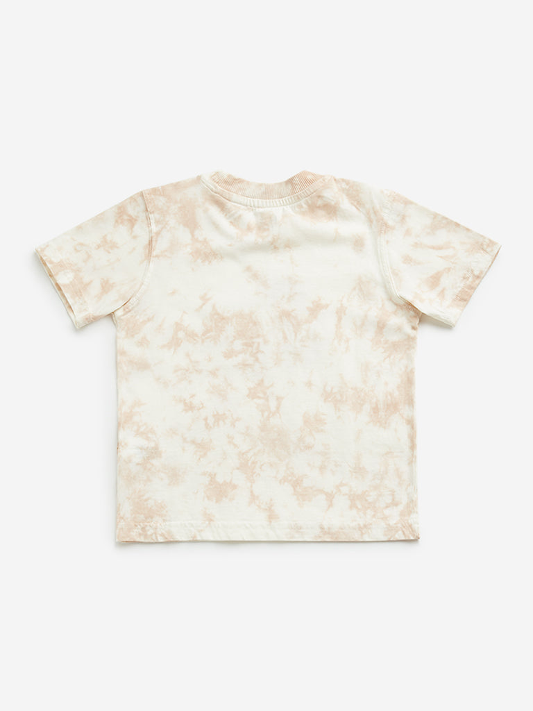 Westside HOP Kids Peach Tie-Dye Motorcycle Design Cotton T-Shirt for Casual Wear Back View