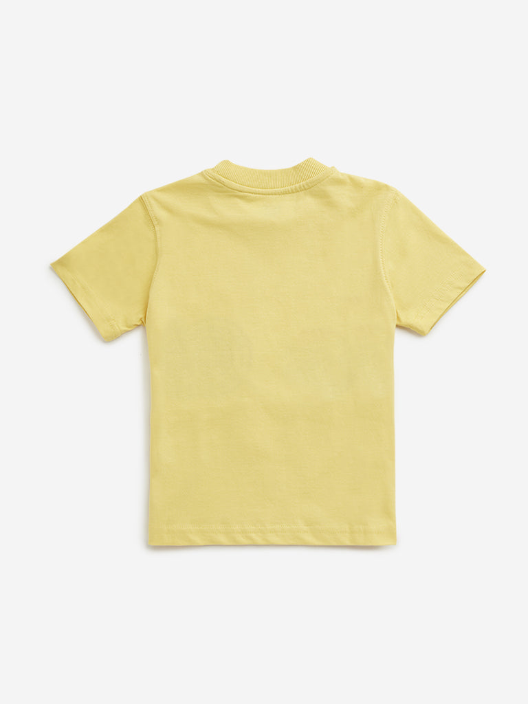 Westside HOP Kids Yellow Cycle Printed Cotton T-Shirt for Casual Wear Back View