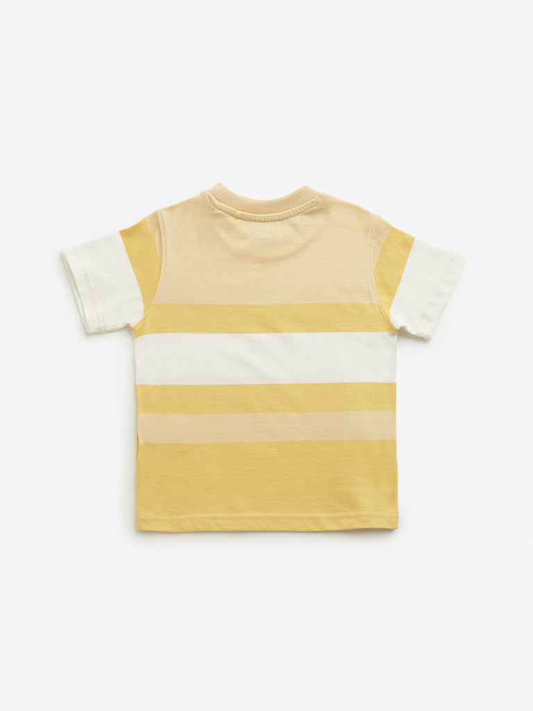Westside HOP Kids Yellow Colour-Blocked Cotton T-Shirt for Casual Wear Back View