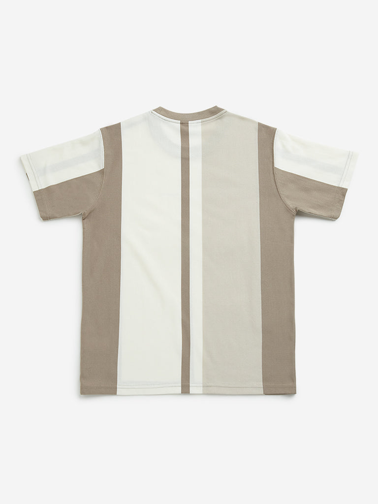 Westside Y&F Boy's Brown Colour Blocked Cotton T-Shirt for Casual Wear Back View