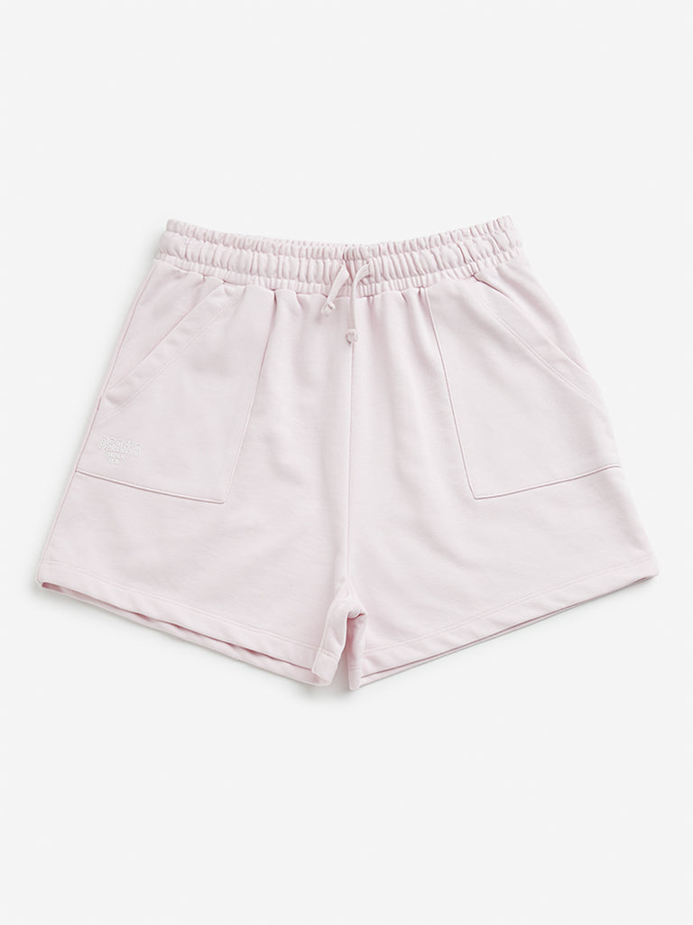 Westside Y&F Girl's Pink Mid Rise Cotton Shorts for Casual Wear Front View