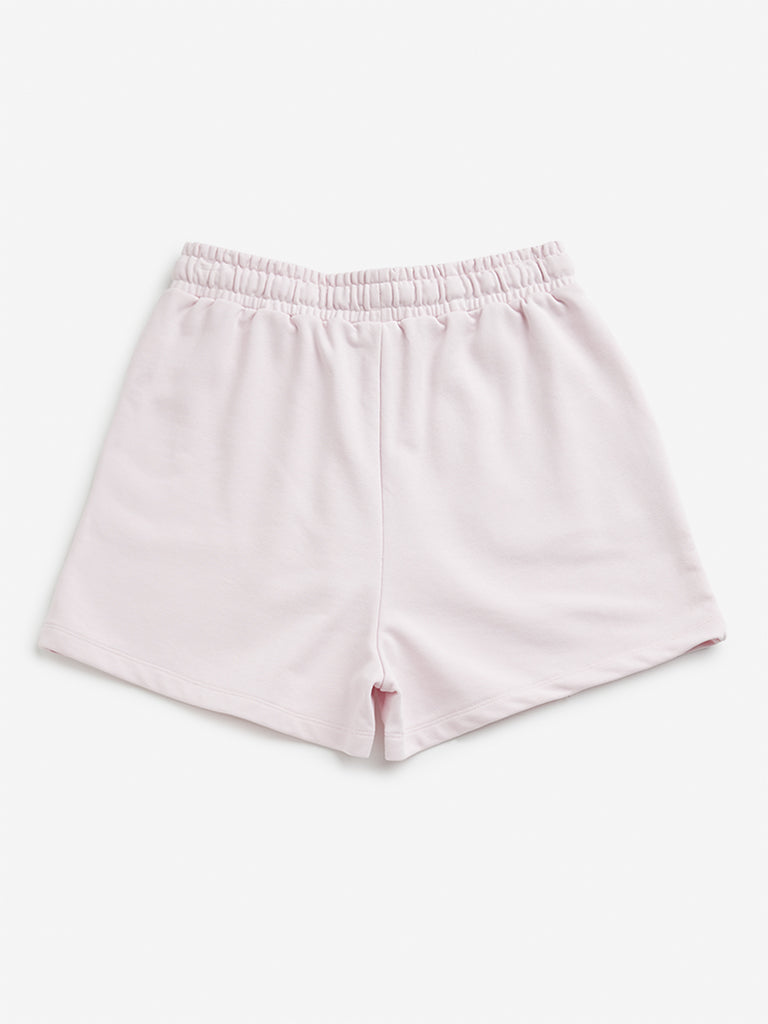 Westside Y&F Girl's Pink Mid Rise Cotton Shorts for Casual Wear Back View