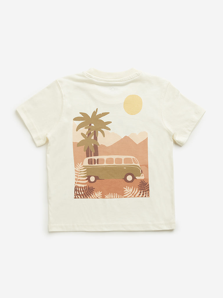Westside HOP Kids Beige Graphic Printed Cotton T-Shirt for Casual Wear Back View