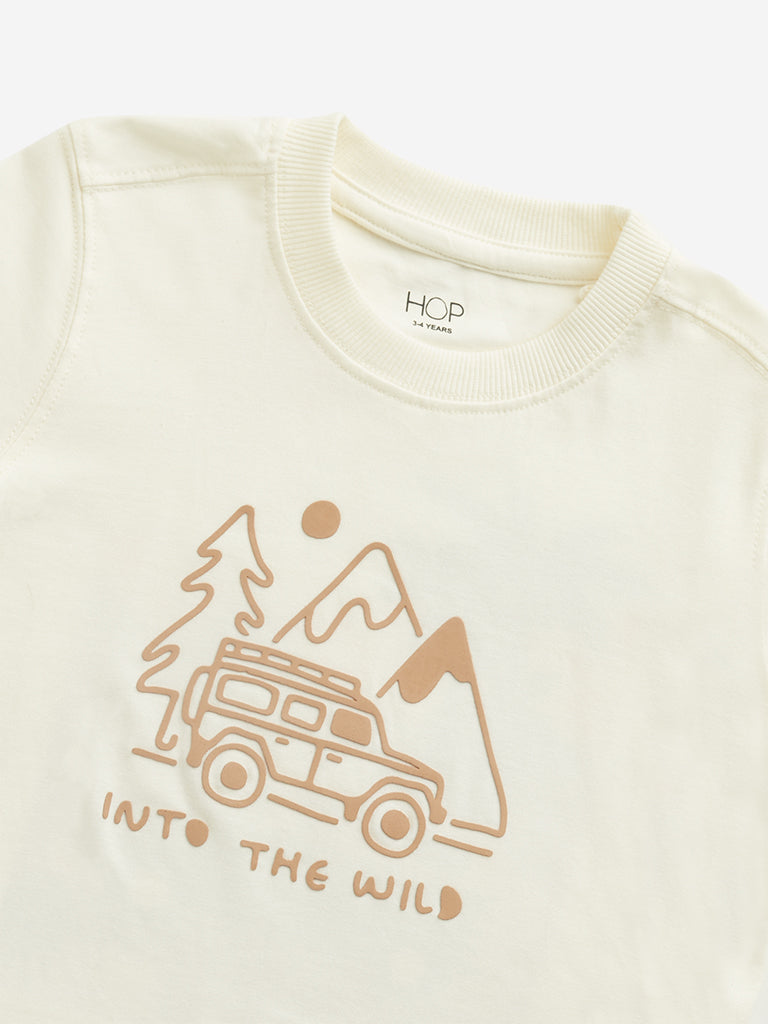 Westside HOP Kids Beige Graphic Printed Cotton T-Shirt for Casual Wear Zoomed View