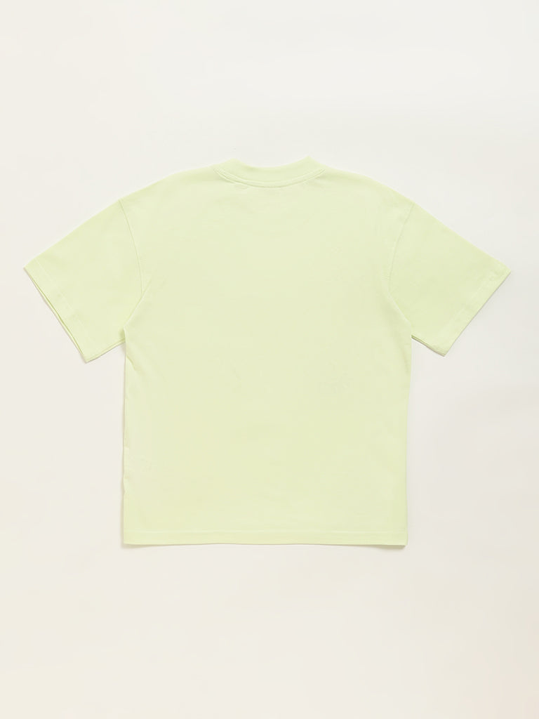Westside HOP Kids Lime Embossed Design Cotton T-Shirt for Casual Wear Back View