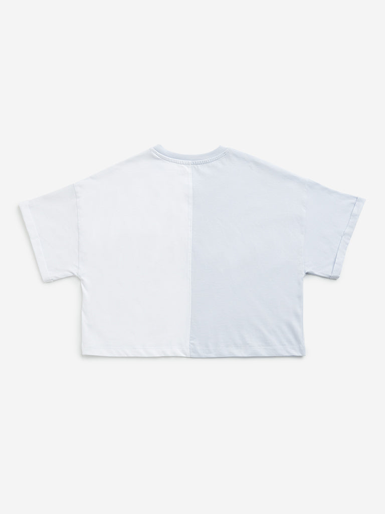 Westside Y&F Girl's Blue Text Design Cotton Crop Top for Casual Wear Back View