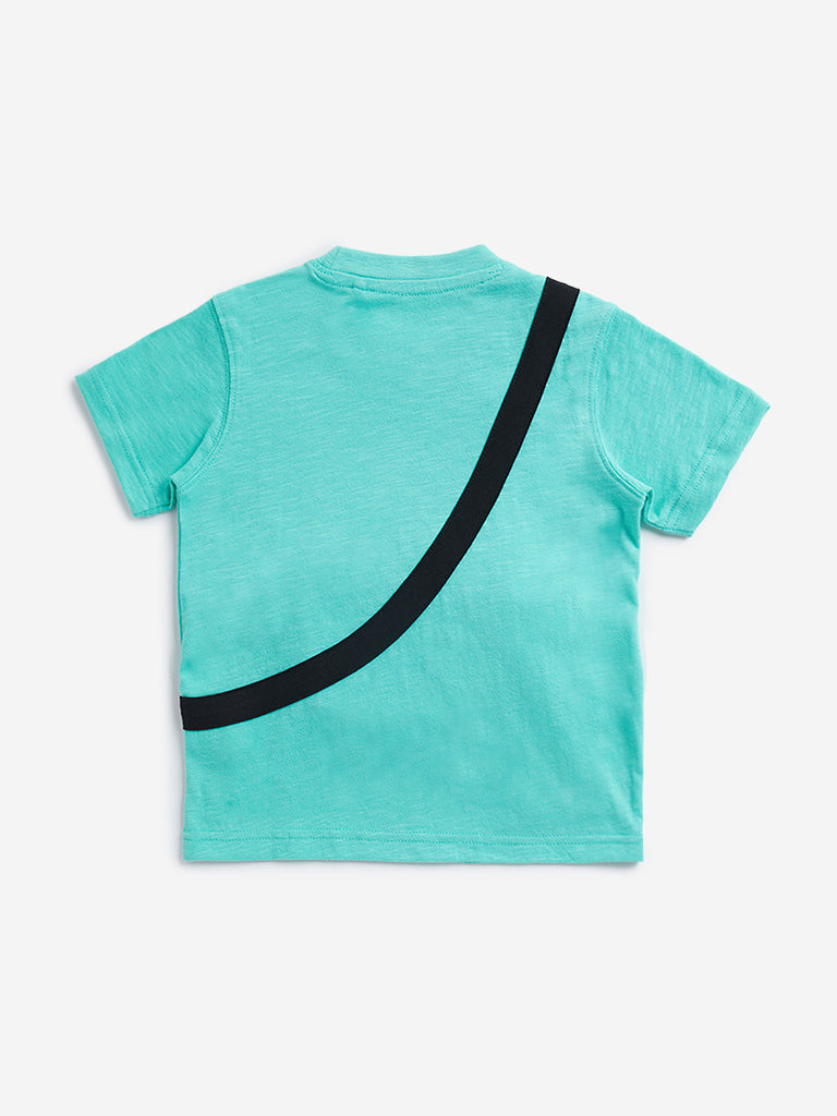 Westside HOP Kids Green Printed Cotton T-Shirt for Casual Wear Back View