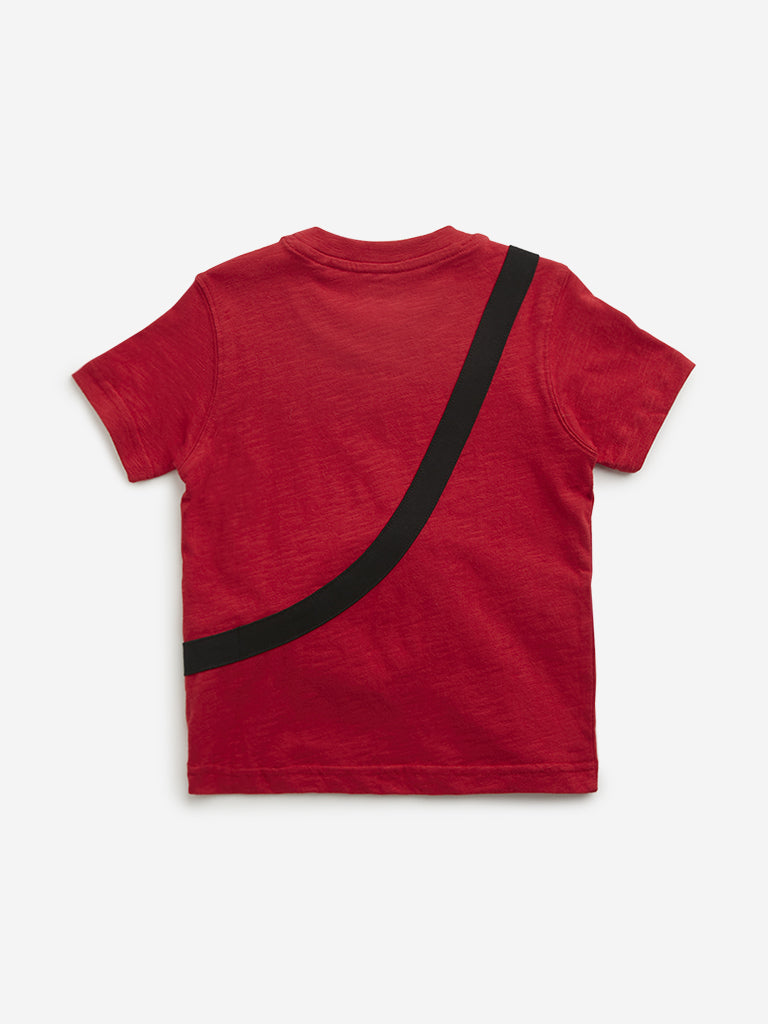 Westside HOP Kids Red Embossed Fanny Pack Cotton T-Shirt for Casual Wear Back View