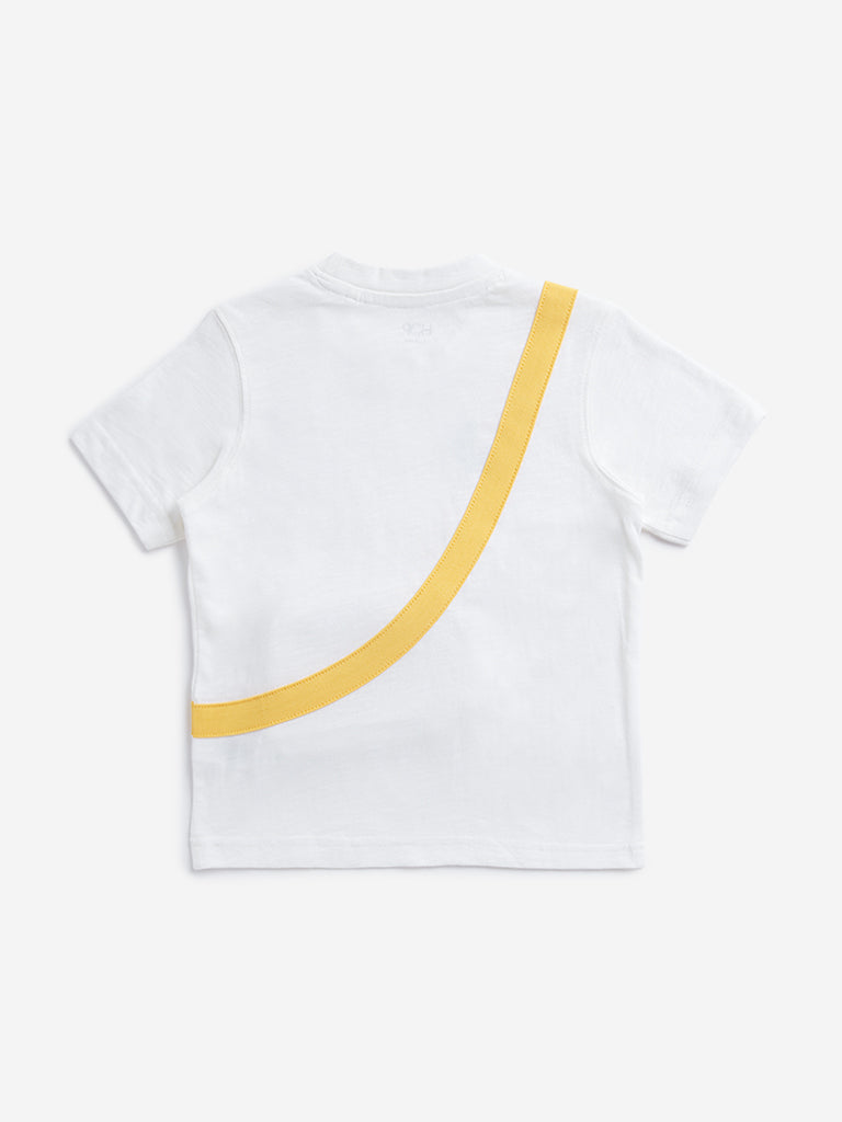 Westside HOP Kids White Car Printed Cotton T-Shirt for Casual Wear Back View