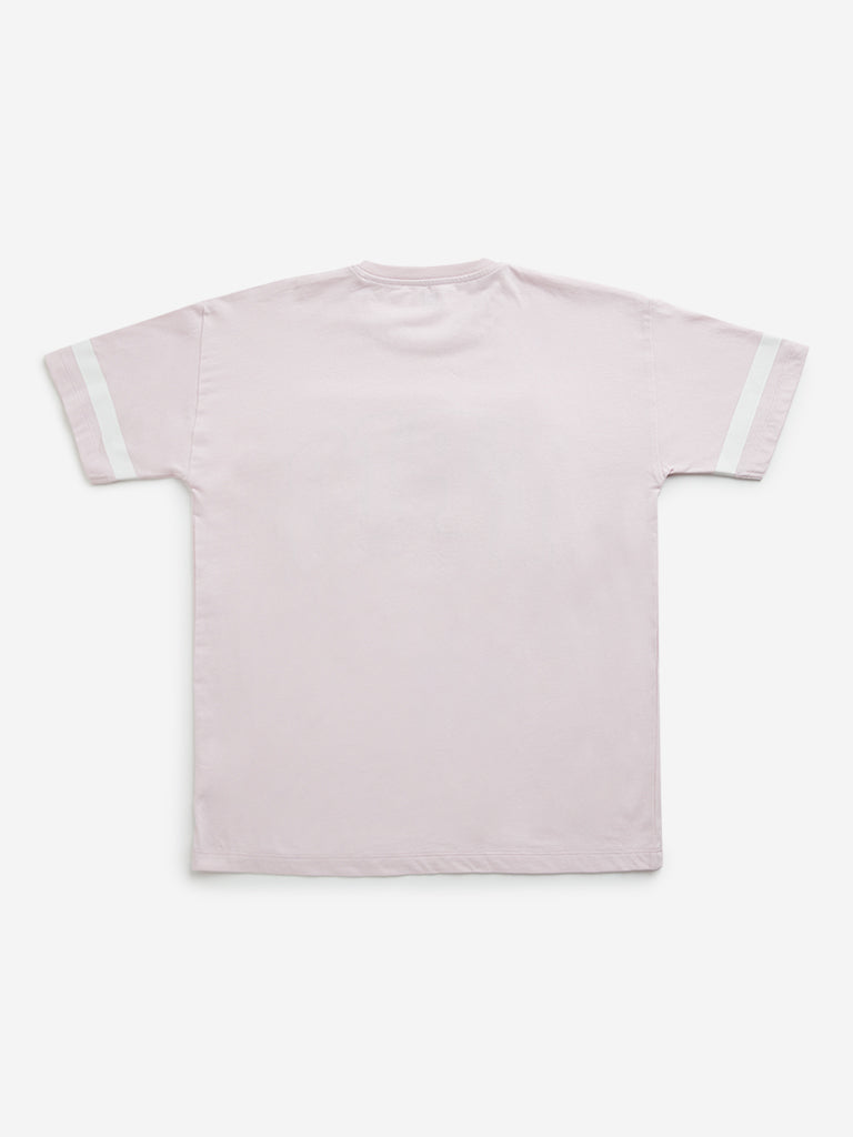 Westside Y&F Girl's Pink Text Embroidered Cotton T-Shirt for Casual Wear Back View