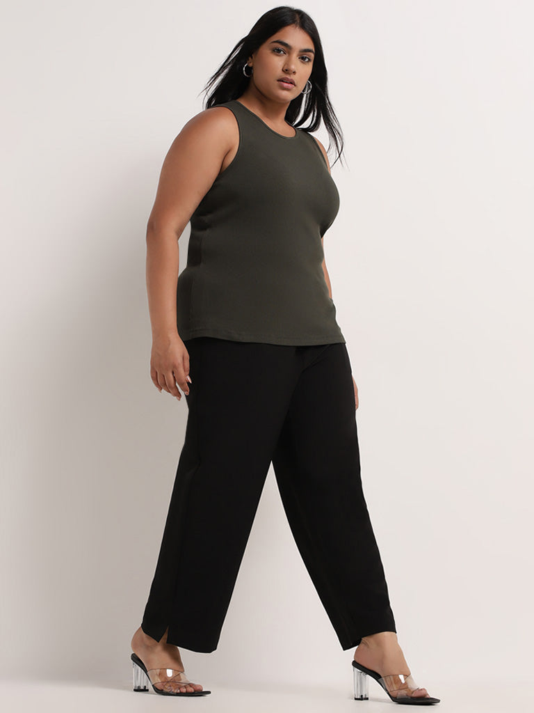 Gia Olive Cotton-Blend Ribbed Tank Top