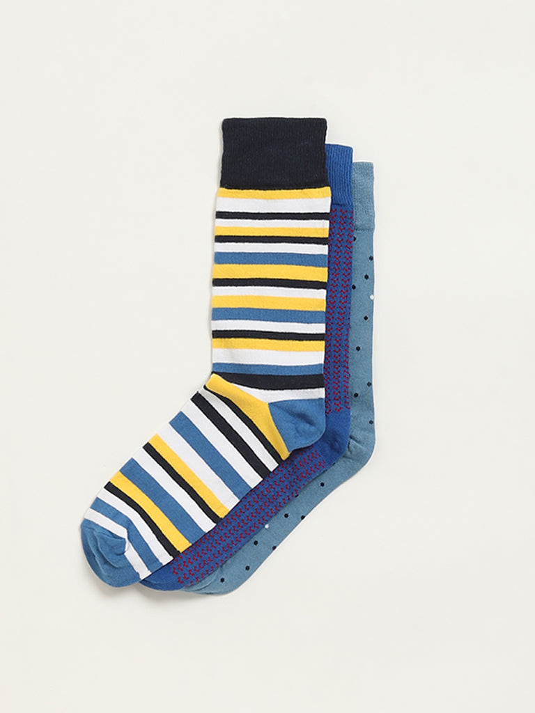 Westside WES Lounge Men's Multicolour Printed Cotton-Blend Full Length Socks - Pack of 3 for Casual Wear Zoomed View