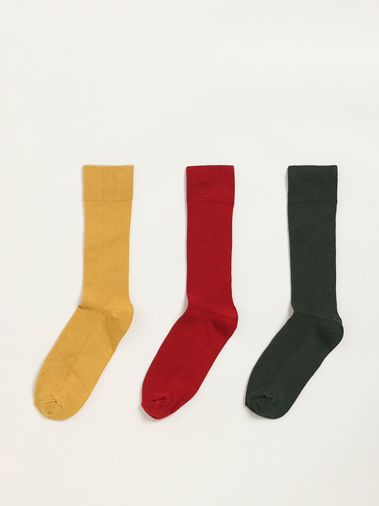 Westside WES Lounge Men's Multicolour Solid Cotton-Blend Full Length Socks - Pack of 3 for Casual Wear Color View