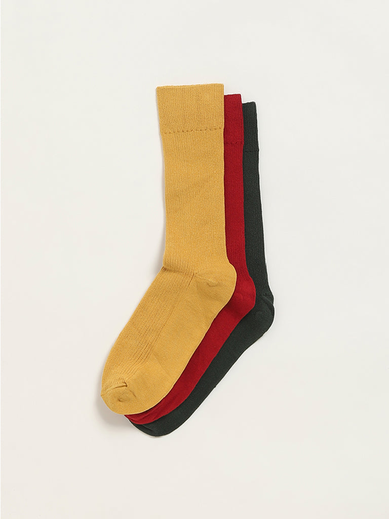 Westside WES Lounge Men's Multicolour Solid Cotton-Blend Full Length Socks - Pack of 3 for Casual Wear Zoomed View
