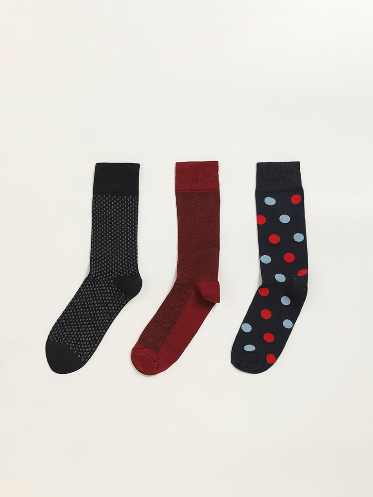 Westside WES Lounge Men's Multicolour Printed Cotton-Blend Full Length Socks - Pack of 3 for Casual Wear Color View