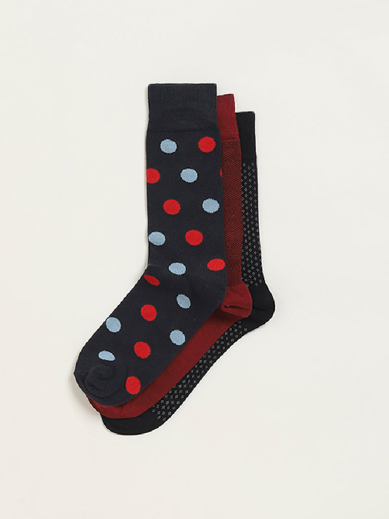 Westside WES Lounge Men's Multicolour Printed Cotton-Blend Full Length Socks - Pack of 3 for Casual Wear Zoomed View