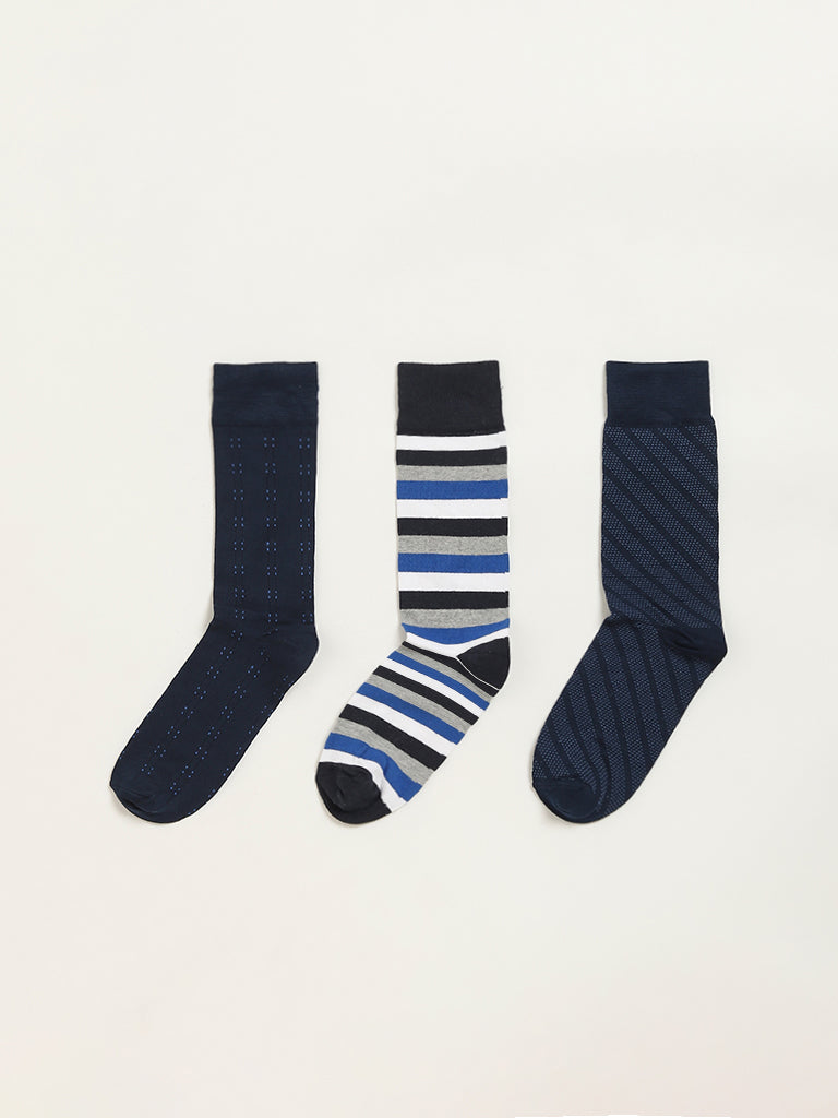 Westside WES Lounge Men's Multicolour Printed Cotton-Blend Full Length Socks - Pack of 3 for Casual Wear Color View