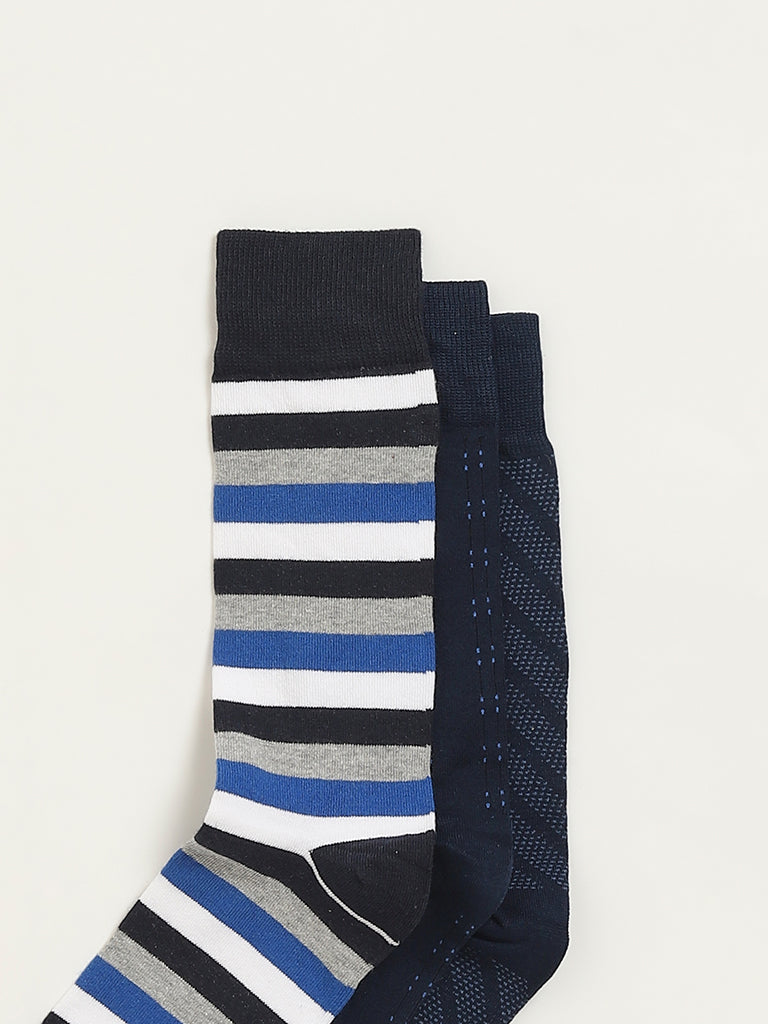 Westside WES Lounge Men's Multicolour Printed Cotton-Blend Full Length Socks - Pack of 3 for Casual Wear Zoomed View