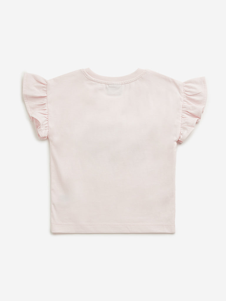 Westside HOP Kids Light Pink Floral Textured Cotton Top for Casual Wear Back View