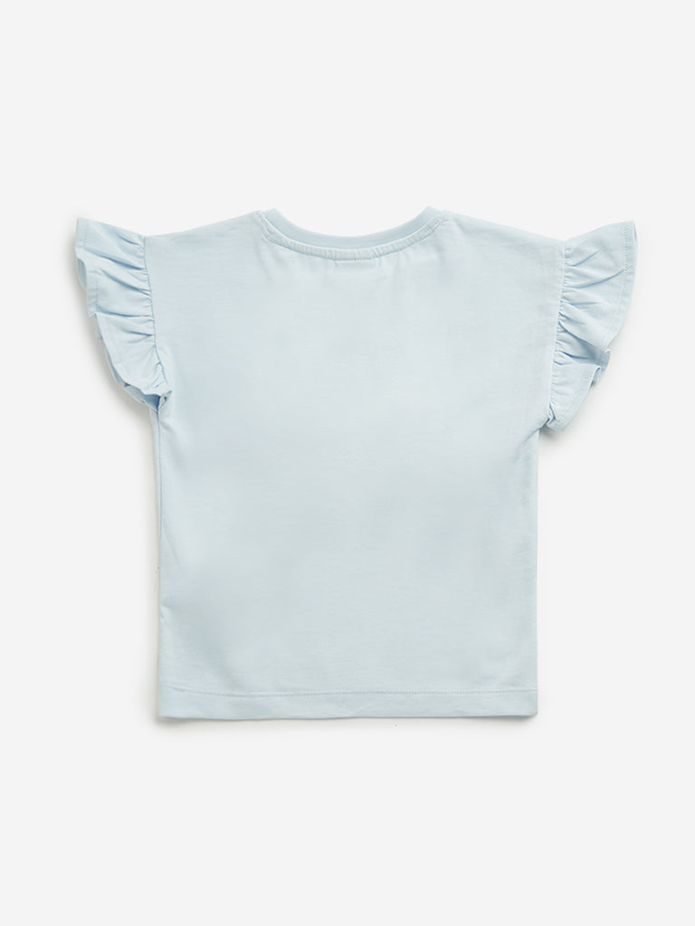 Westside HOP Kids Light Blue Bird Printed Cotton Top for Casual Wear Back View