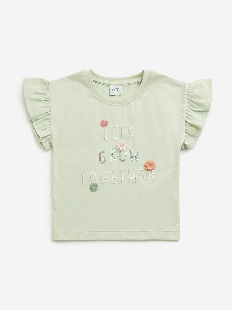 Westside HOP Kids Sage Text Design Cotton Top for Casual Wear Front View