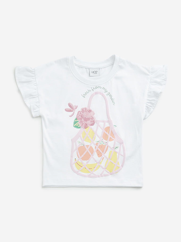 Westside HOP Kids White Embellished Cotton Top for Casual Wear Front View
