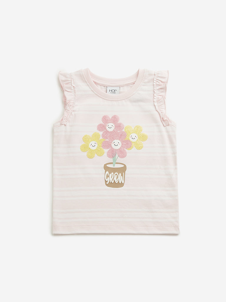 Westside HOP Kids Light Pink Floral Cotton Top for Casual Wear Front View