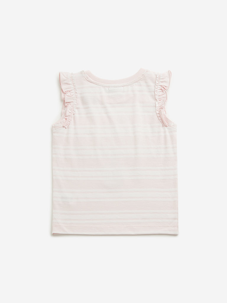 Westside HOP Kids Light Pink Floral Cotton Top for Casual Wear Back View