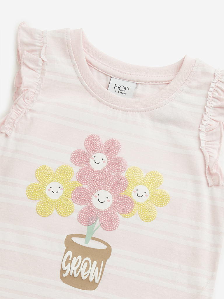 Westside HOP Kids Light Pink Floral Cotton Top for Casual Wear Zoomed View