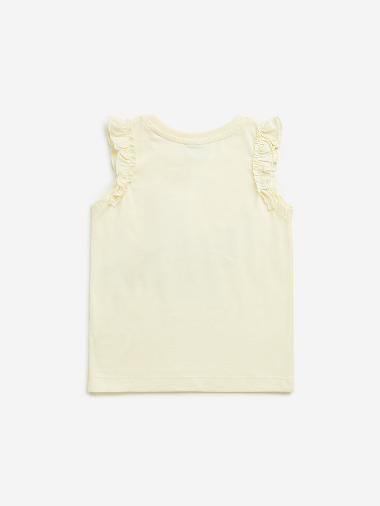 Westside HOP Kids Light Yellow Butterfly Pattern Cotton Top for Casual Wear Back View