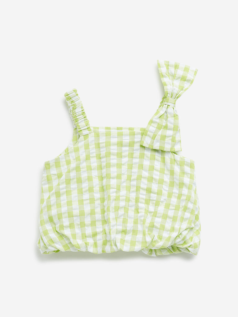 Westside HOP Kids Lime Checkered Design Cotton Crop Top for Casual Wear Front View