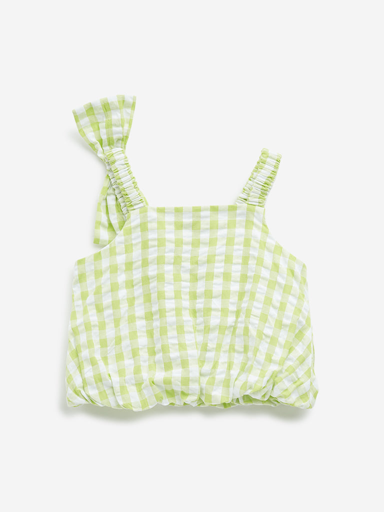 Westside HOP Kids Lime Checkered Design Cotton Crop Top for Casual Wear Back View