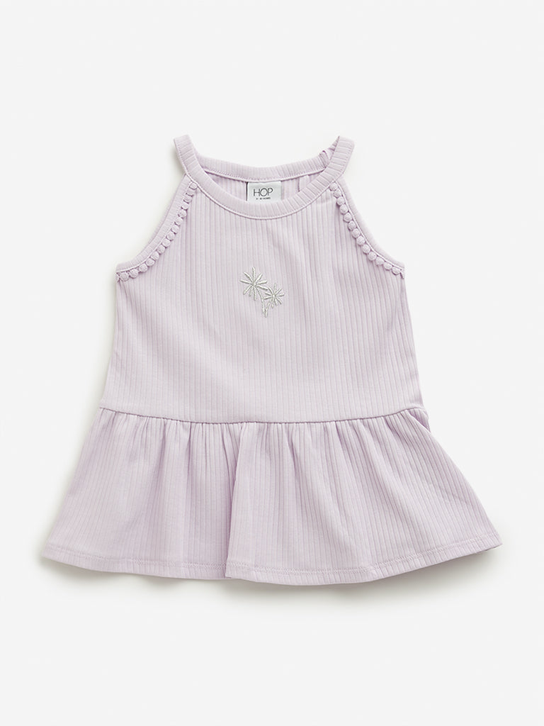 Westside HOP Kids Lilac Ribbed Textured Cotton Casual Top for Casual Wear Front View