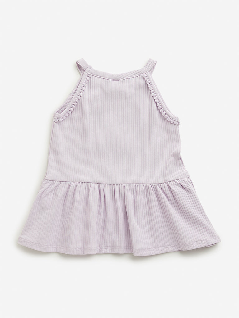 Westside HOP Kids Lilac Ribbed Textured Cotton Casual Top for Casual Wear Back View