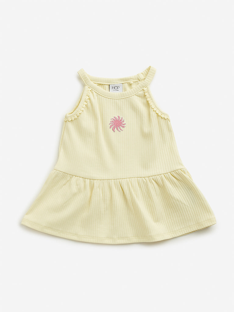 Westside HOP Kids Yellow Ribbed Textured Cotton Casual Top for Casual Wear Front View