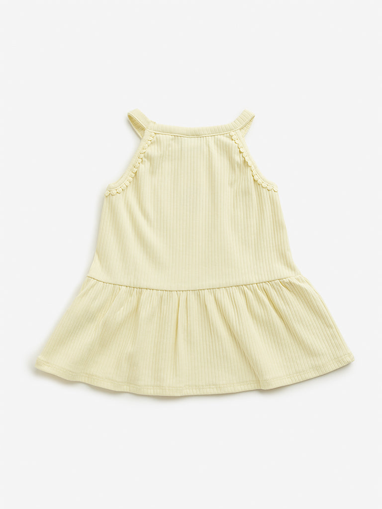 Westside HOP Kids Yellow Ribbed Textured Cotton Casual Top for Casual Wear Back View