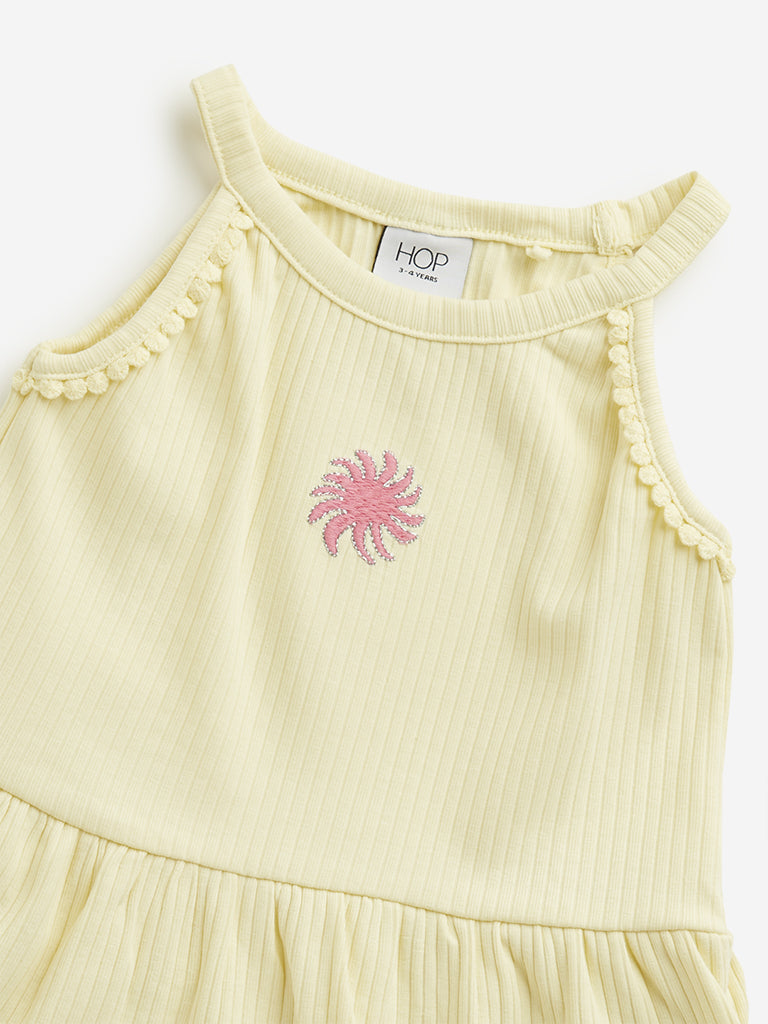 Westside HOP Kids Yellow Ribbed Textured Cotton Casual Top for Casual Wear Zoomed View