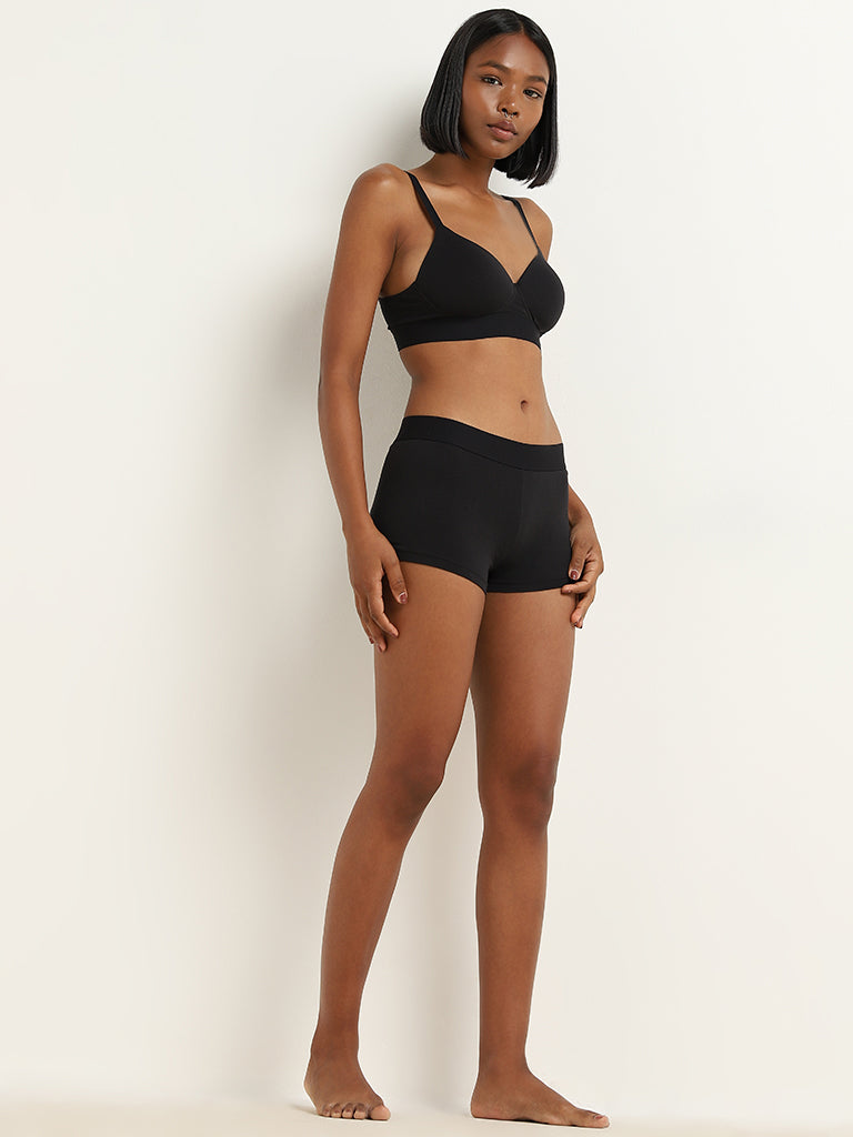 Superstar Black Solid Boy Shorts Cotton-Blend Briefs