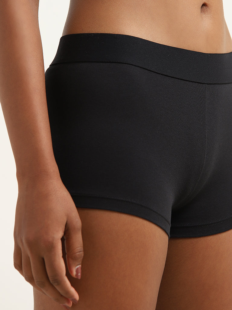 Superstar Black Solid Boy Shorts Cotton-Blend Briefs
