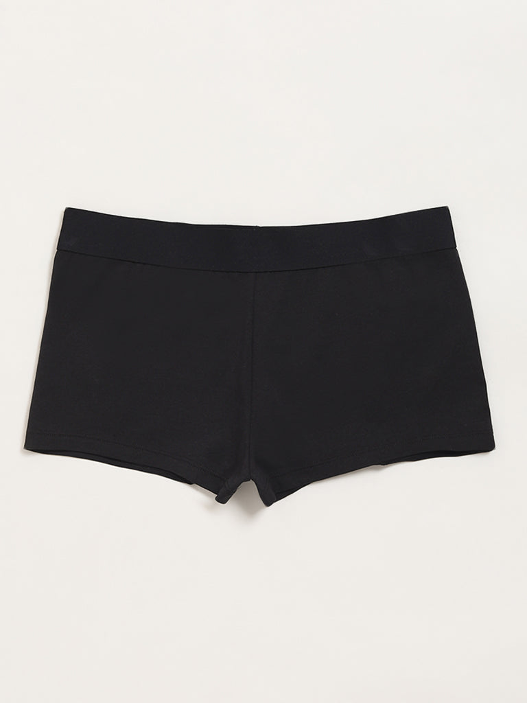 Superstar Black Solid Boy Shorts Cotton-Blend Briefs